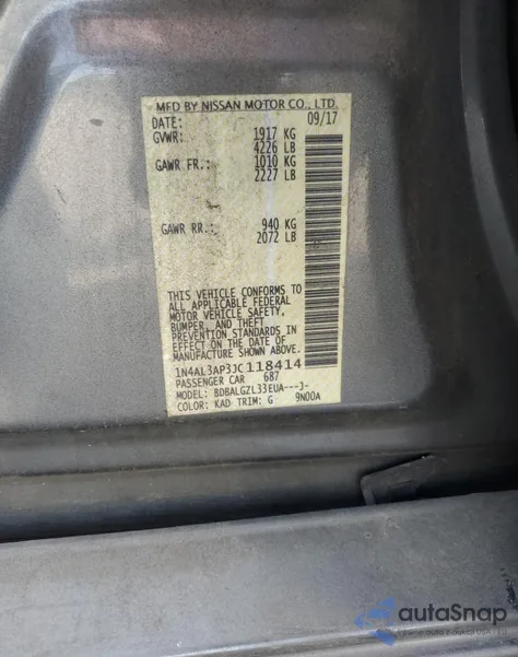 2018 Nissan Altima 2.5 from USA, damaged, VIN 1N4AL3AP3JC118414